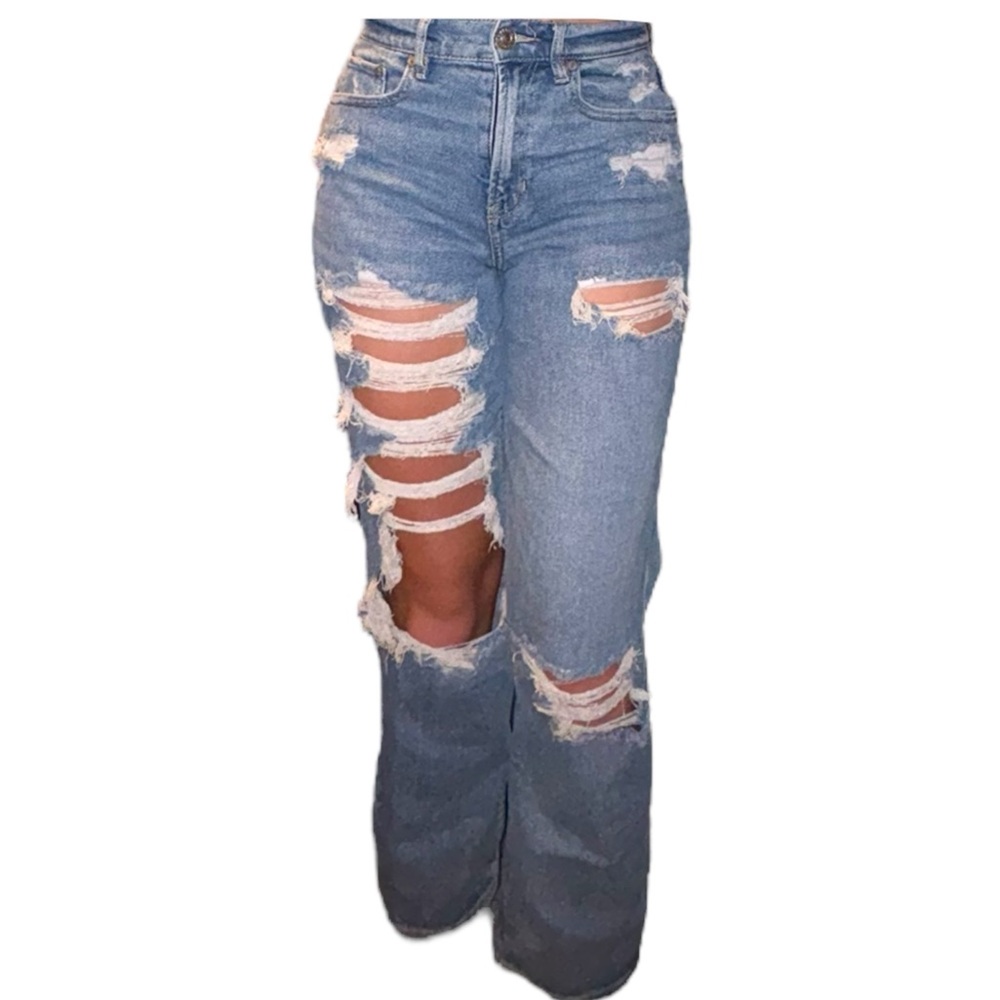 American Eagle Outfitters Distressed Blue Wide Leg Jeans